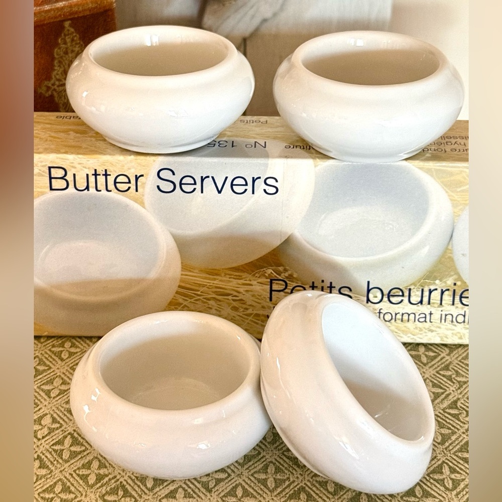 Vintage White Ironstone Individual Butter Servers, Chunky,Butter Pat,SET/4